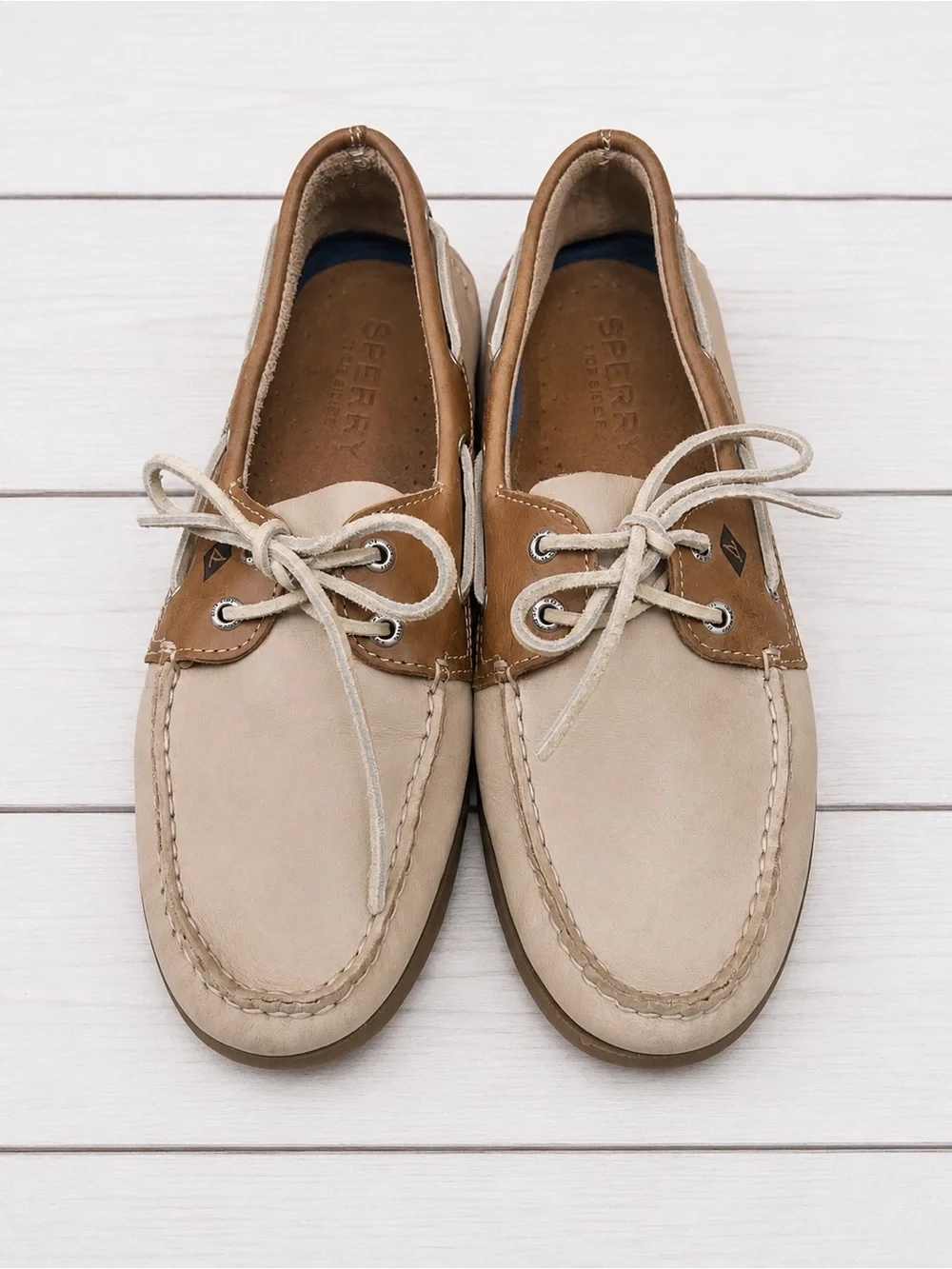 Sperry Men's Two-Tone Beige and Brown Leather Boat Shoes